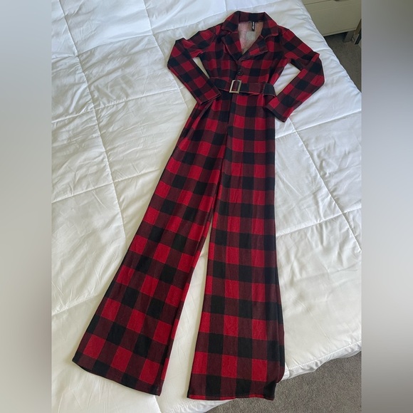 None Pants - Buffalo print jumpsuit with matching belt